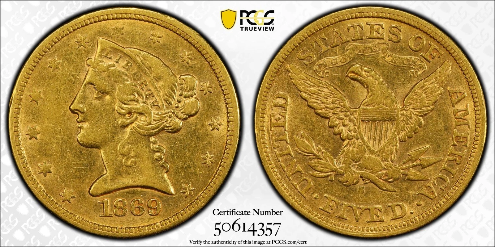 1869-S $5 Liberty Head Half Eagle PCGS AU53