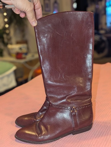 Vintage Etienne Aigner Alexis I Oxblood Leather Riding Boots Size 8 M 80s 90s - Picture 10 of 19