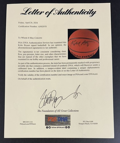 Kobe Bryant Lakers Signed NBA Spalding Basketball Rookie Auto PSA Loa Letter - Picture 2 of 9