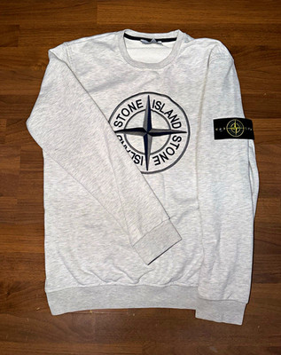 Stone Island Herren Pullover Baumwolle Grau Rundhals Langarm Logo-Patch M
