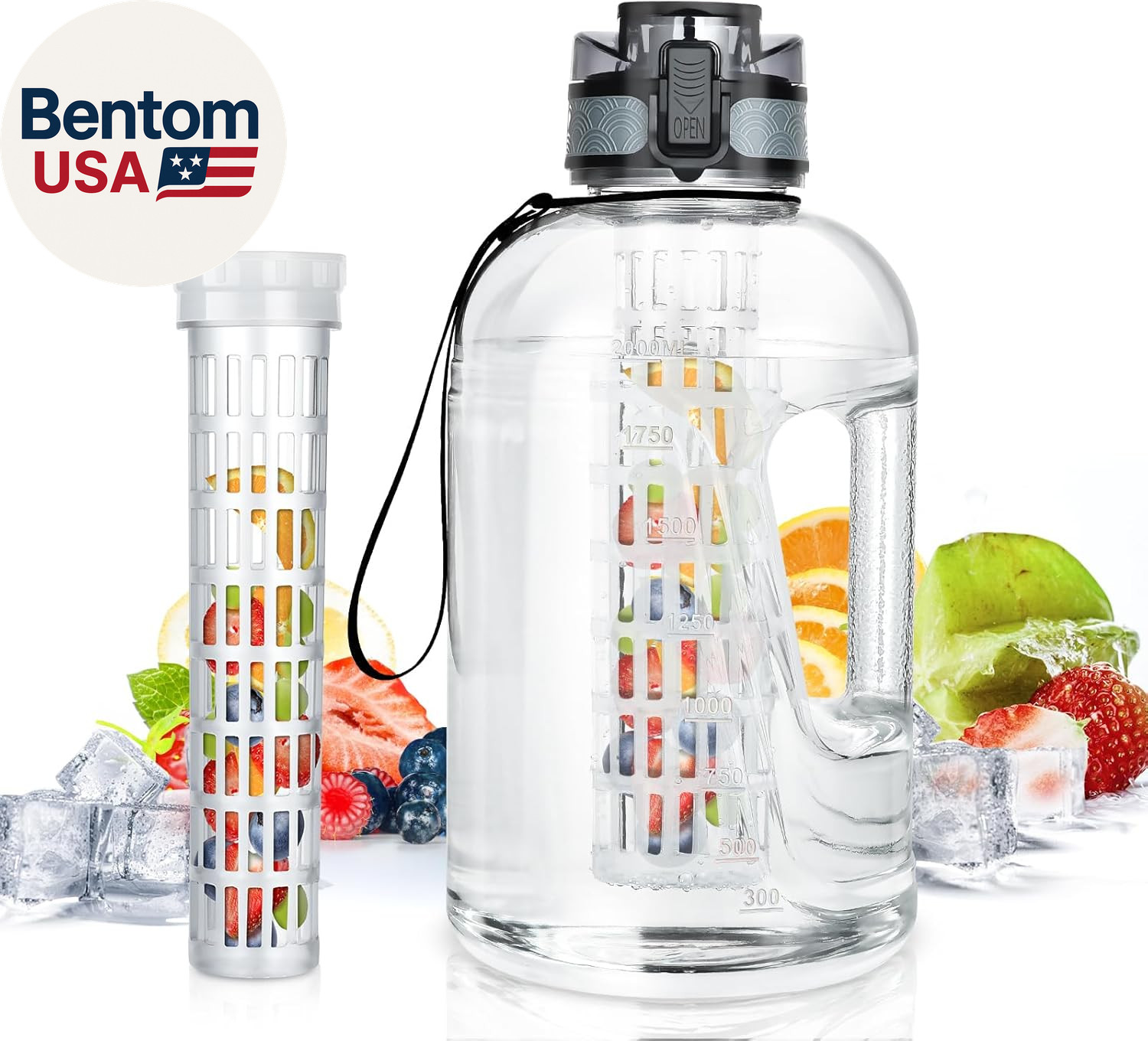 , Half Gallon Insulated Sports Water Bottle With