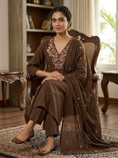 Women Floral Anarkali Kurti Pant Dupatta Set Pure Cotton Ethnic Indian Dress