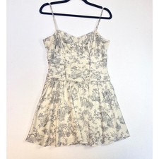 Windsor Mini Dress Cream Grey Birdcage Garden Print Ruched Bodice Sleeveless Sm