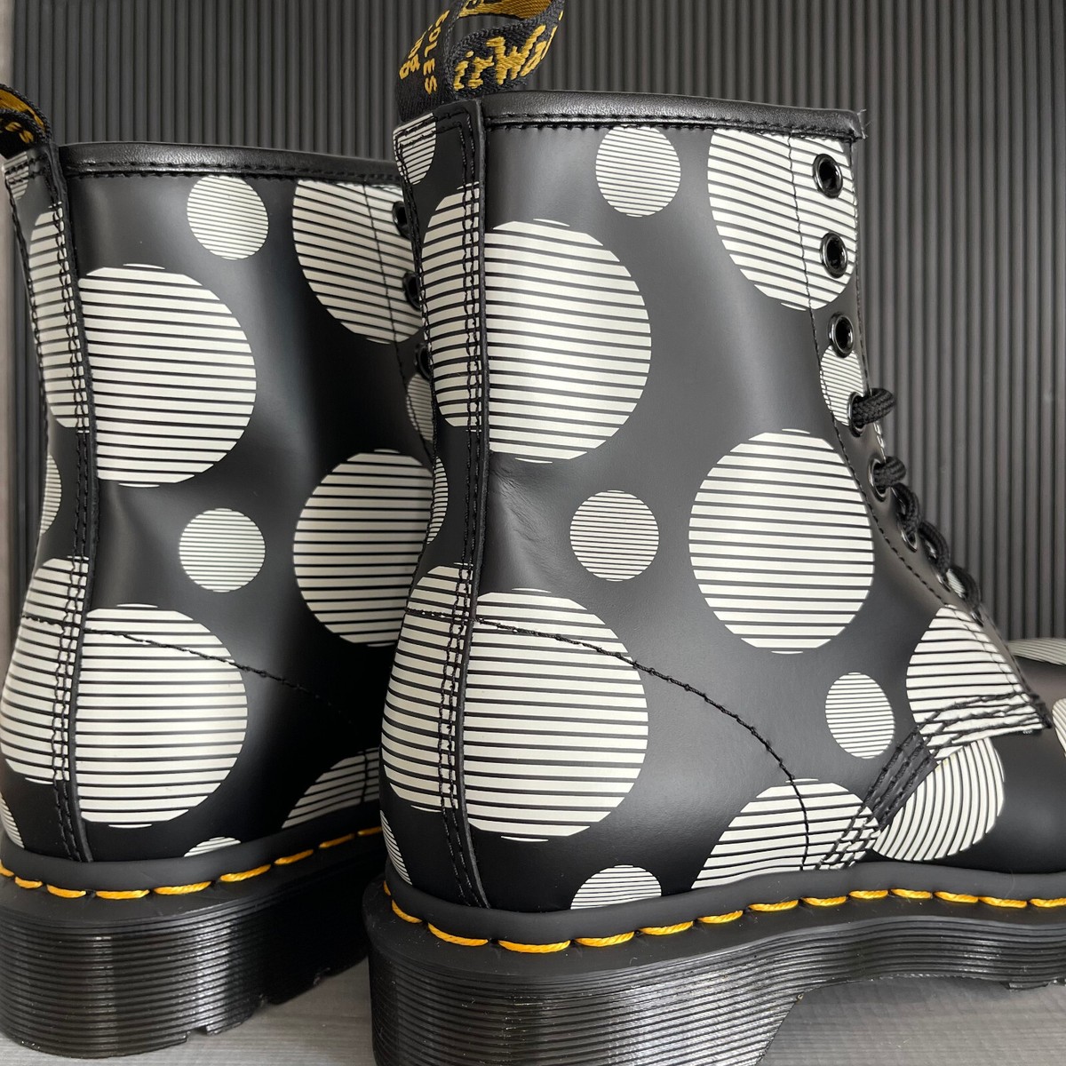 Dr MARTENS 1460 LEATHER BOOTS Polka Dot Black White Smooth Dr MARTENS 1460 LEATHER BOOTS Polka Dot Black White Smooth