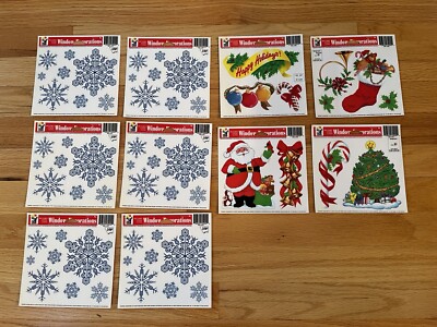 Lot of 10 NOS Vintage Christmas Static Window Cling Decorations 1990s NEW IN PKG