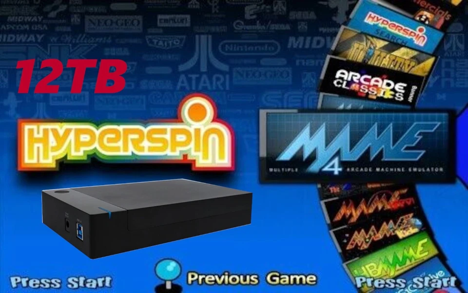 12TB Retro Game External HDD USB drive 100000 Games Hyperspin Drive For Windows