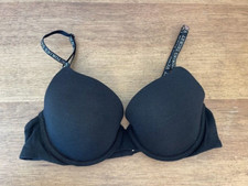 Victoria's Secret Black Logo Strap 32D T-Shirt Perfect Shape Cotton Bra VS 