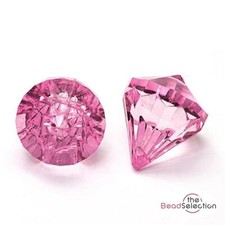 VERY LARGE HOT PINK FACETED ACRYLIC DIAMOND TOP DRILLED PENDANT BEADS 45mm ACR94
