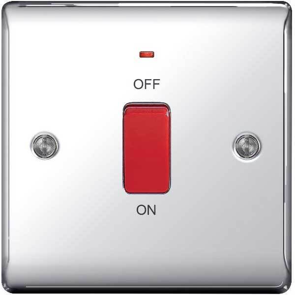 BG NPC74 Polished / Mirror Chrome Isolator Switch + Neon 45 Amp Double Pole