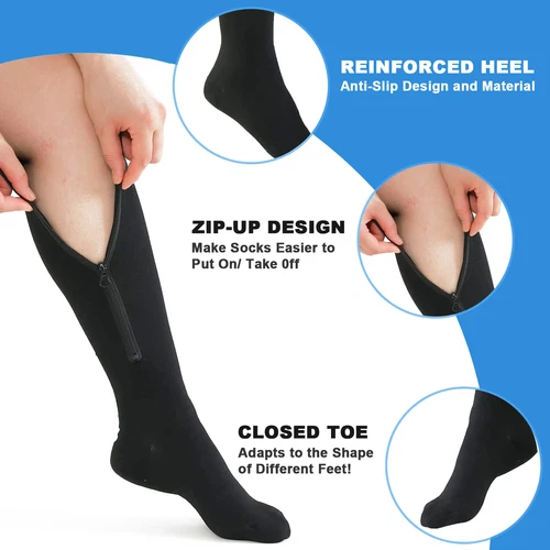 1 Pair Closed Toe 20-30 mmHg X-Firm Compression Socks Zipper Calf Leg Socks - Picture 10 of 16