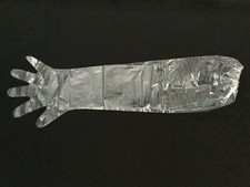 20Pcs Disposable Clear Plastic Veterinary Examination Long Arm Gloves with Band