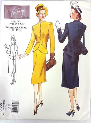 Vogue Pattern 2353 Vintage Original 1946 Design Jacket Skirt Size 12-14-16 Uncut