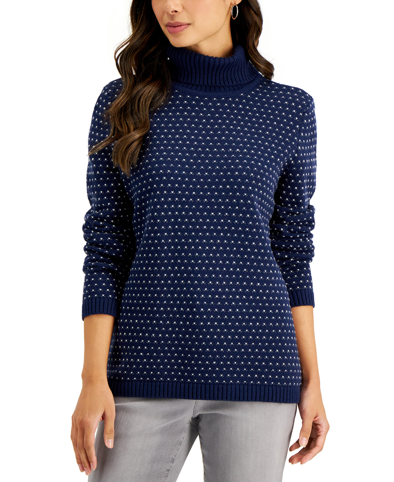 Karen Scott Women's Birdseye Turtleneck Cotton Sweater (S, Intrepid Blue Combo)