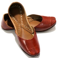 Women Pure Leather Mojari Jutti Brown Shoes Handmade khussa Punjabi US style