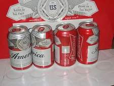 Budweiser "America" commemorative beer can 12 oz red crown sta-tab bottom-opened