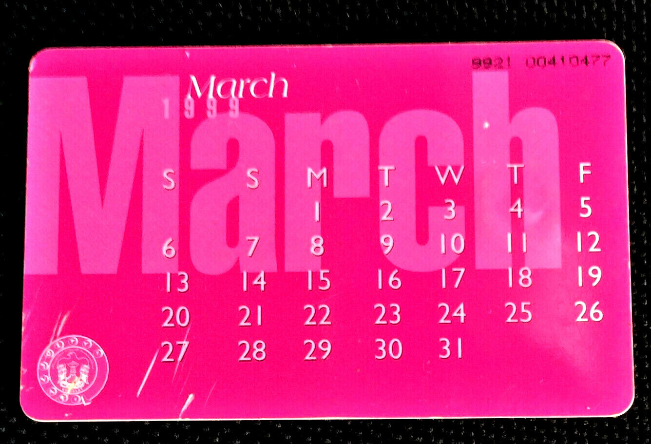 Rare UAE used Phone Cards MARCH Monthly Calender 1999 