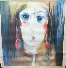 LAYLA SALEEM ARIBIC WOMAN FACE LARGE ORIGINAL OIL ON CANVAS PAINTING 