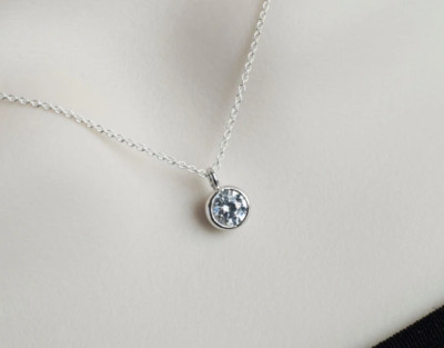 10K White Gold With Brilliant Cut White Moissanite Fine Luxury Solitaire Pendant