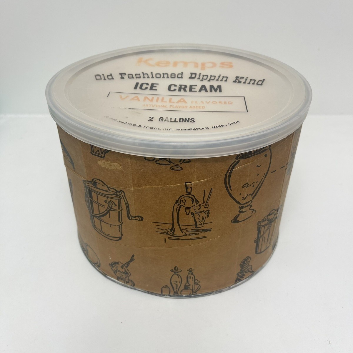 Vtg Kemps Old Fashioned Ice Cream 2 Gallon Bucket Pail Cardboard