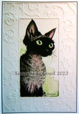 Devon Rex cat art print limited edition from original painting  Suzanne Le good