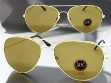 Mens or Women Classic Vintage Retro Style SUNGLASSES Gold Frame Brown Glass Lens