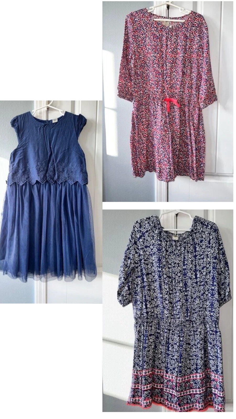 3 Size 8 girls dresses. OshKosh. Flutter sleeves. New without tags. Blue Pink