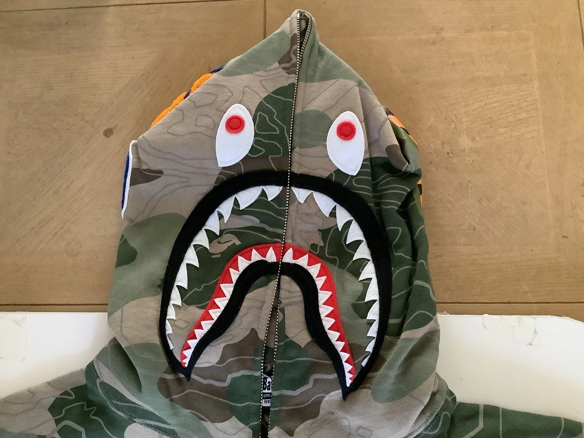 AUTHE A BATHING APE BAPE LAYERED LINE CAMO SHARK FULL ZIP HOODIE