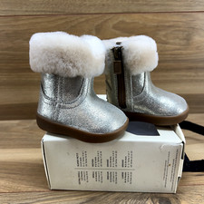 UGG Infant Baby Jorie II Metallic Leather Boots Size 0/1 Fur Shearling Zip