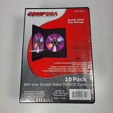 CompUSA 10-Pack Black 7mm Slim Double Sided CD DVD Movie Game Media Storage Case