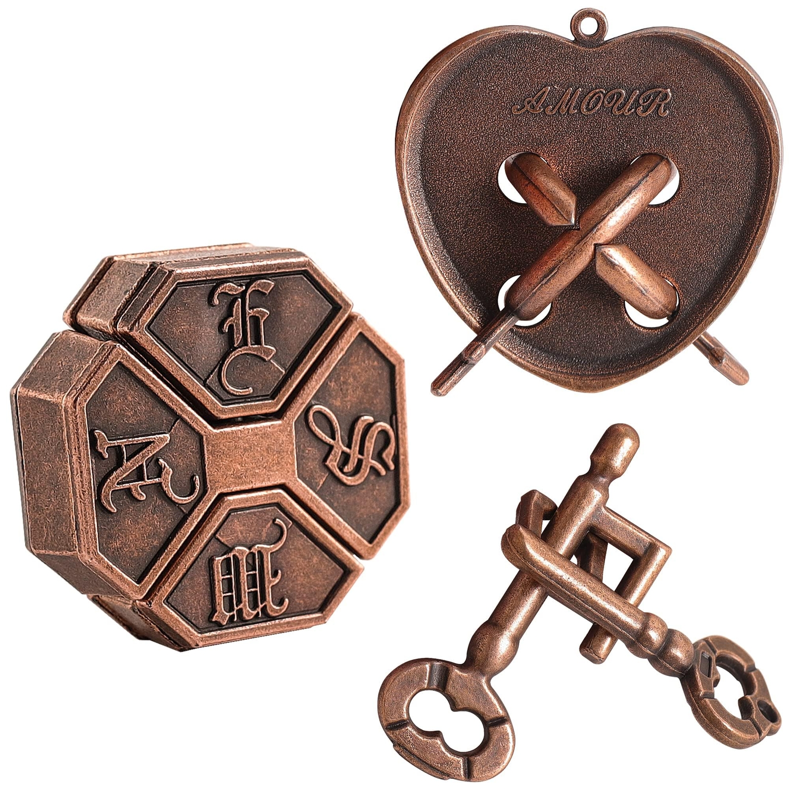 Metal Brain Teasers Puzzles Kit - 3 PCS Vintage Alloy Unlock Interlock Puzzle...