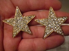 GOLD TONE STAR EARRINGS WITH CRYSTALS - FASHION JEWELRY - OFC-3