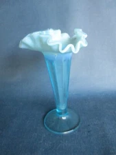 antique opalescent glass vase victorian art glass trumpet vase blue bud vase eap