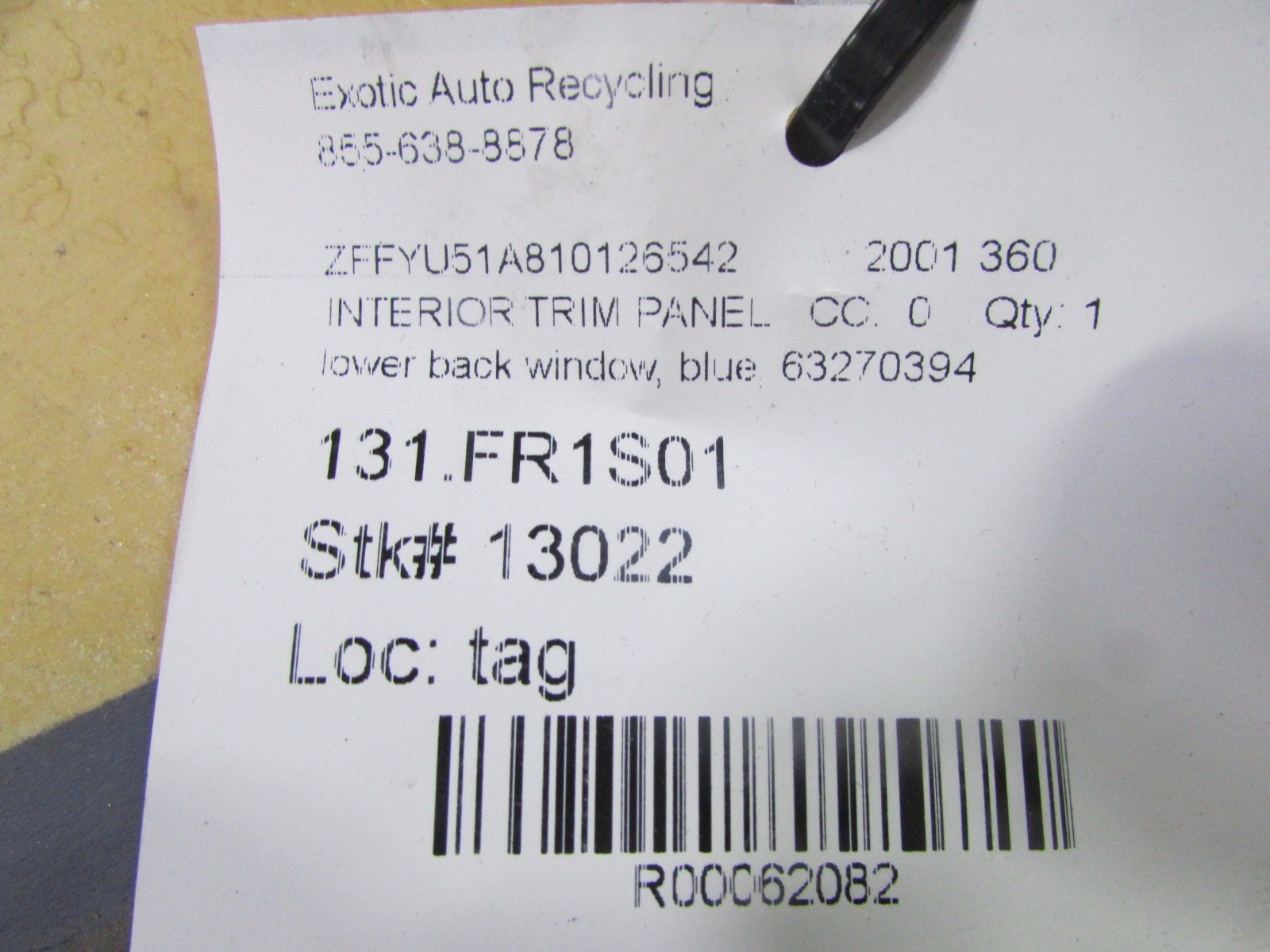 Ferrari 360, Lower Back Window Trim, Blue, Used, P/N 63270394