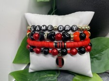 4 PC Boho Beaded Stackable 7  Plus Stretch Charm Bracelet Set Football B3894