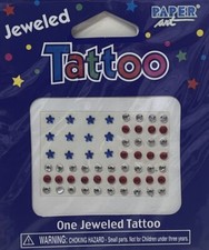     New Temporary Jeweled Tattoo Red White Blue