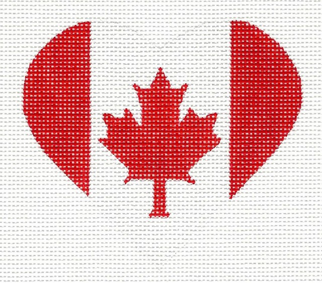 "Canadian Canada Flag Heart" handpainted Needlepoint Heart Canvas by Pepperberry eBay