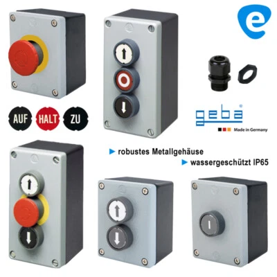 GEBA 1, 2, 3 Fach Druck Taster Aufputz Metall Gehäuse IP65 Garagen Tor Antrieb Motor