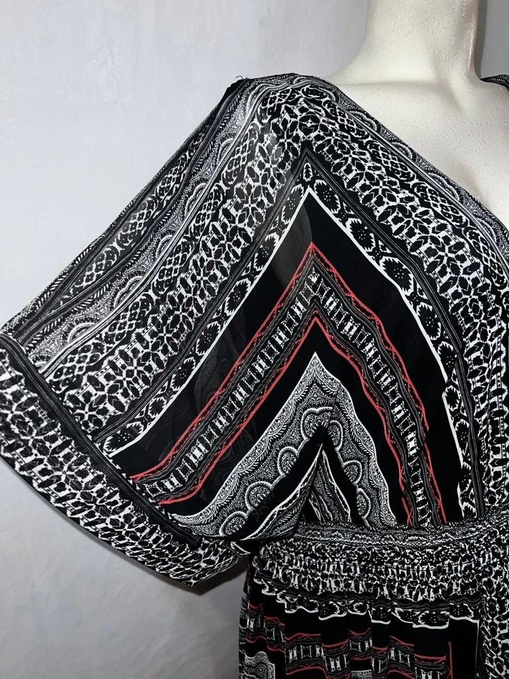 B. Vestido SMART para mujer talla 22 negro blanco estampado cuello en V cintura ajustada túnica Foto 3 de 4