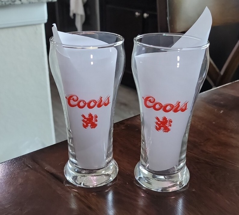 Lot of 2 Vintage 1970s Coors Beer 8oz Glasses Red Lion Logo glass