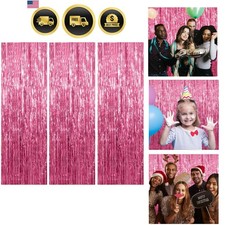 3 Pack Pink Backdrop Birthday Party Decorations Tinsel Foil Fringe Curtains B...