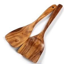 Wooden Spatulas 2 PCs Natural Acacia Wooden Cooking Utensils Set for Non-stic...