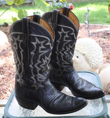 VINTAGE TONY LAMA BOOTS made in El Paso USA Size 9 D EXOTIC LIZARD STACKED HEELS
