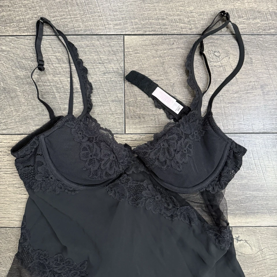 De Colección Victoria’s Secret Lencería Negra Plisada Encaje Transparente Babydoll Chemise Talla 36B Foto 2 de 4