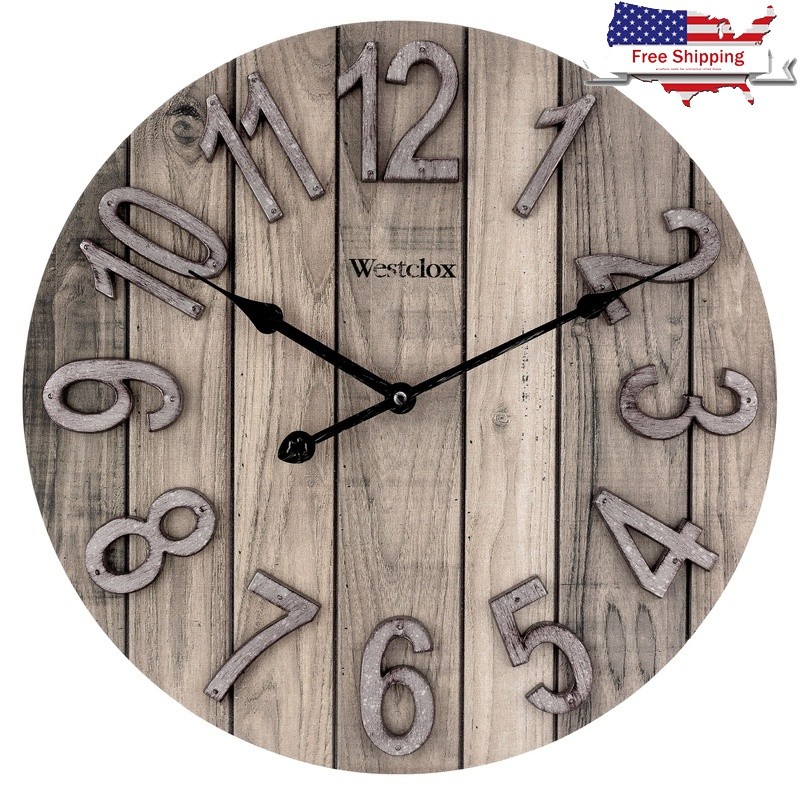 15.5" Brown Farmhouse Style Wood Grain Analog QA Wall Clock with Raised Numbers