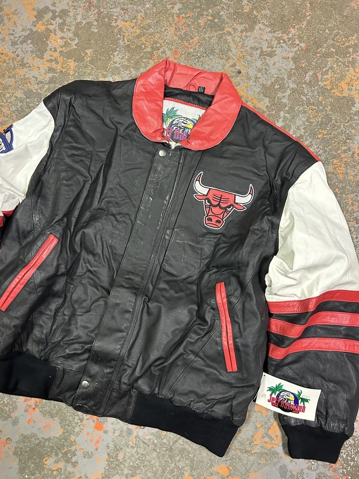 Vintage 90s Jeff Hamilton Chicago Bulls NWT Full Leather Jacket Conference NBA - Image 2 of 4