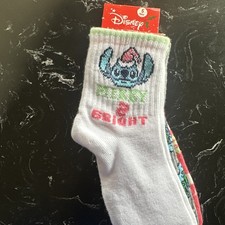 Disney Stitch Kids Christmas Crew Socks, Shoe Size 10-4  5 Pairs  NiP