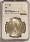 1924 Peace US Silver Dollar NGC Graded MS64 Stunning $1 Coin!!