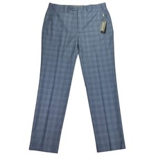 Michael Kors Mens Malone Classic Fit Stretch Plaid Suit Pants Denim Blue 38x34