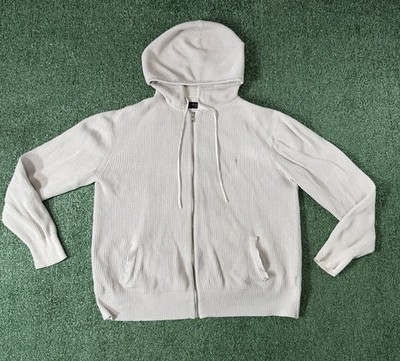 AllSaints Trias Zip Up Hoodie Men s XL Gray Waffle Knit Cotton Ramskull