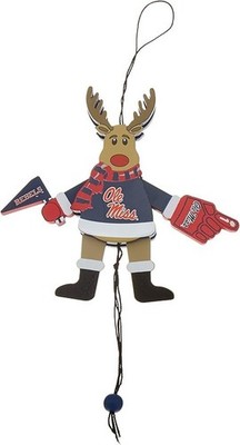 Mississippi Ole Miss Rebels Wood Reindeer Cheer Christmas Holiday Ornament